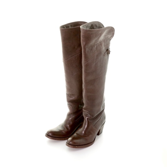 Frye Jane Tall Cuff Over The Knee Brown Leather Heel Cowboy Boots Womens 6M Boho - Picture 3 of 10